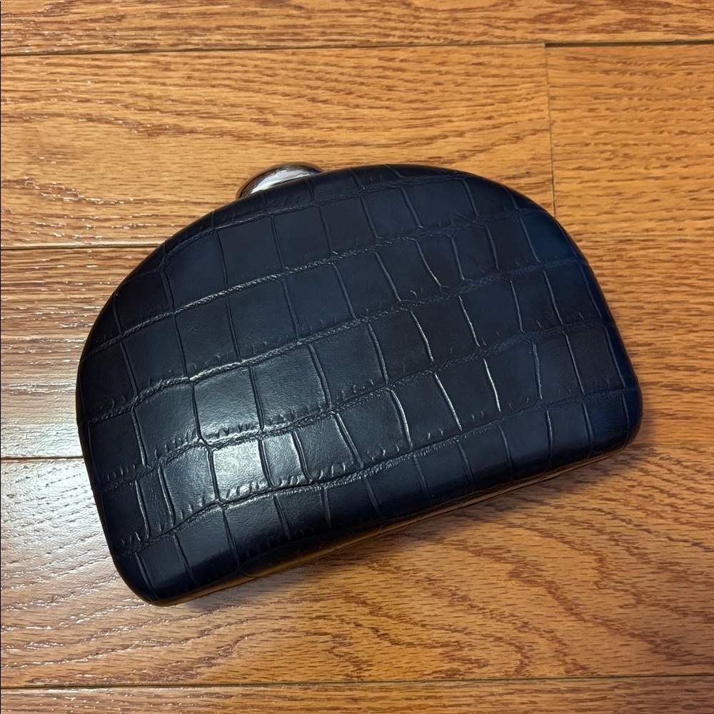NEW Parfois Black Croc Embossed Clutch Bag Silver Chain Crescent Purse Crossbody